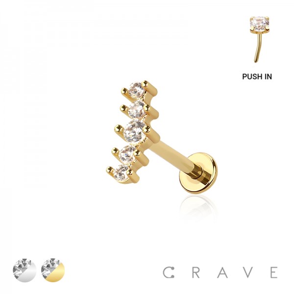 MULTI CZ ROUND GEM FAN THREADLESS (PUSH IN) 316L SURGICAL STEEL LABRET SET